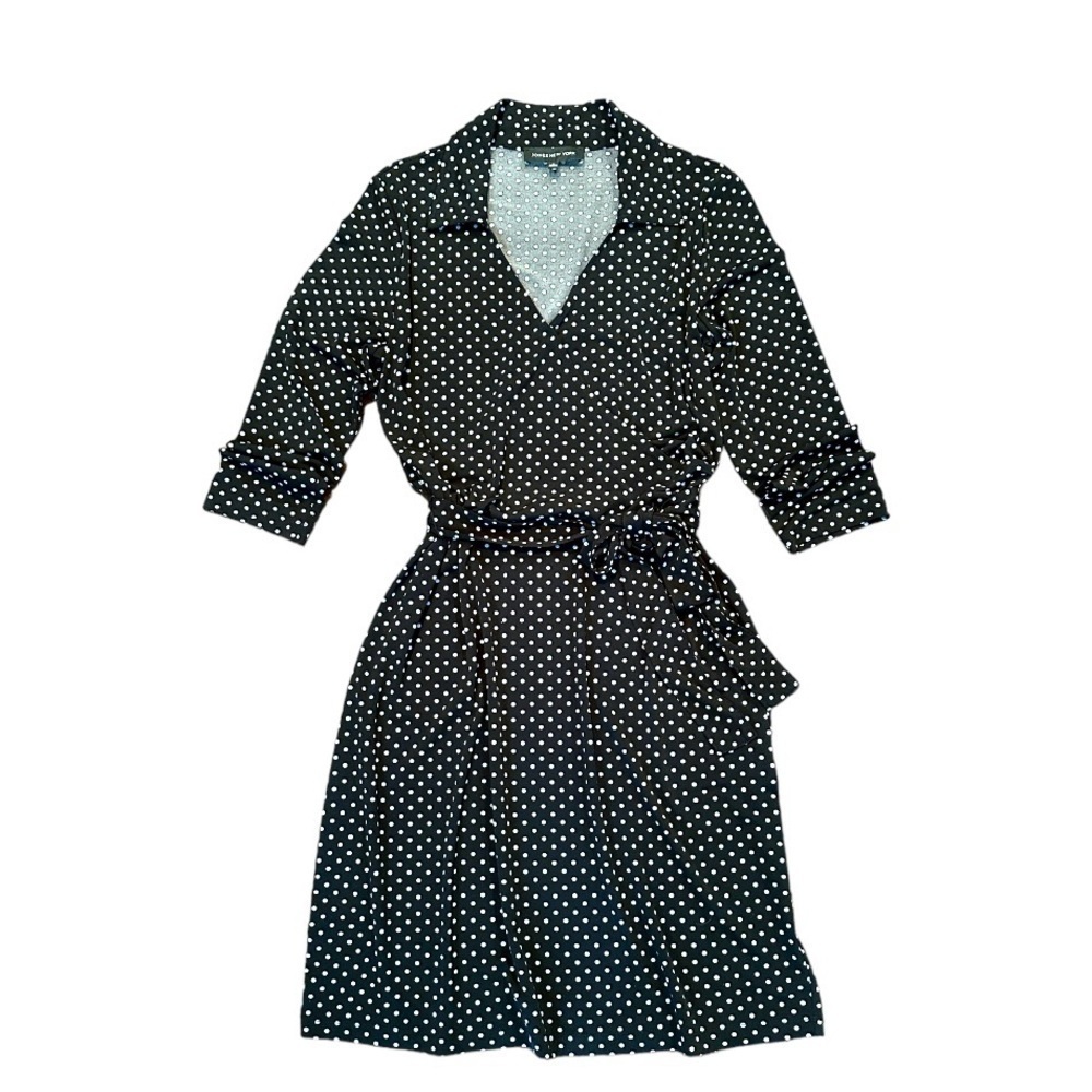 JONES NEW YORK, STRETCHY, WRAP TOP DRESS. 3/4 SLEEVE, BELTED WAIST. SIZE S